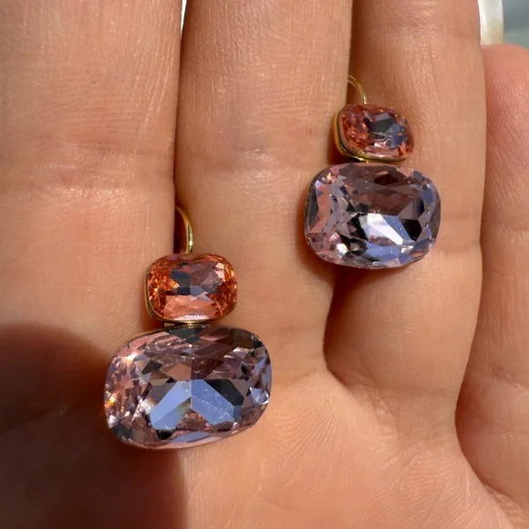 Pink Anthro Gold and Crystal Earrings - Picture 6 of 8